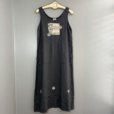 Vtg Elyse California Charcoal Linen Patchwork Maxi Dress S Whimsical Boho Indie