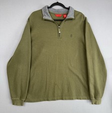 Izod 1/4 Zip Pullover Sweater Mens Large L 100 Cotton Olive Green Sweatshirt