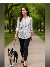 Blusa túnica estampado perro John Mark Boston Terrier talla grande