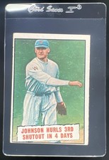 1961 Topps Baseball Johnson Hurls 3rd Shutout in 4 Days #409 Washington Senators