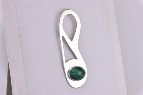 Sterling Silver 76mm x 24mm Green Malachite Modernist Statement 925 Pendant