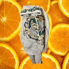 Ecko Unltd Mens Large Zip Up Hoodie Cream Y2K Graphic Rhino Logo Streetwear