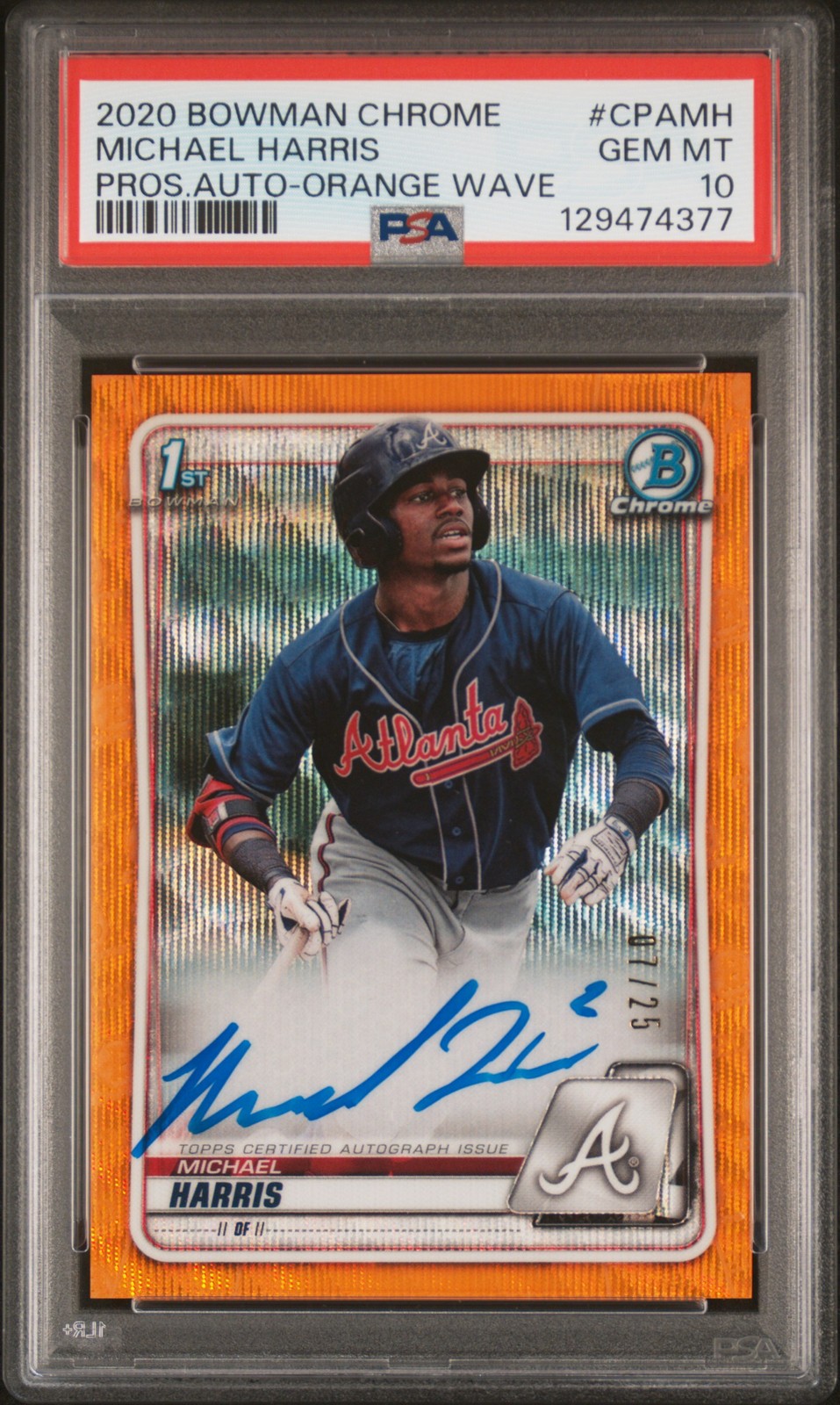 2020 BOWMAN CHROME PRSPCT AUTOS ORANGE WAVE MICHAEL HARRIS 7/25 PSA 10 AUTO