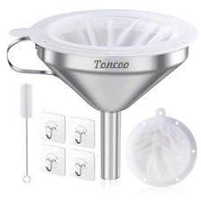 5-Inch Premium Stainless Steel Funnel with 200 Mesh Food Strainer, Kitchen Funne