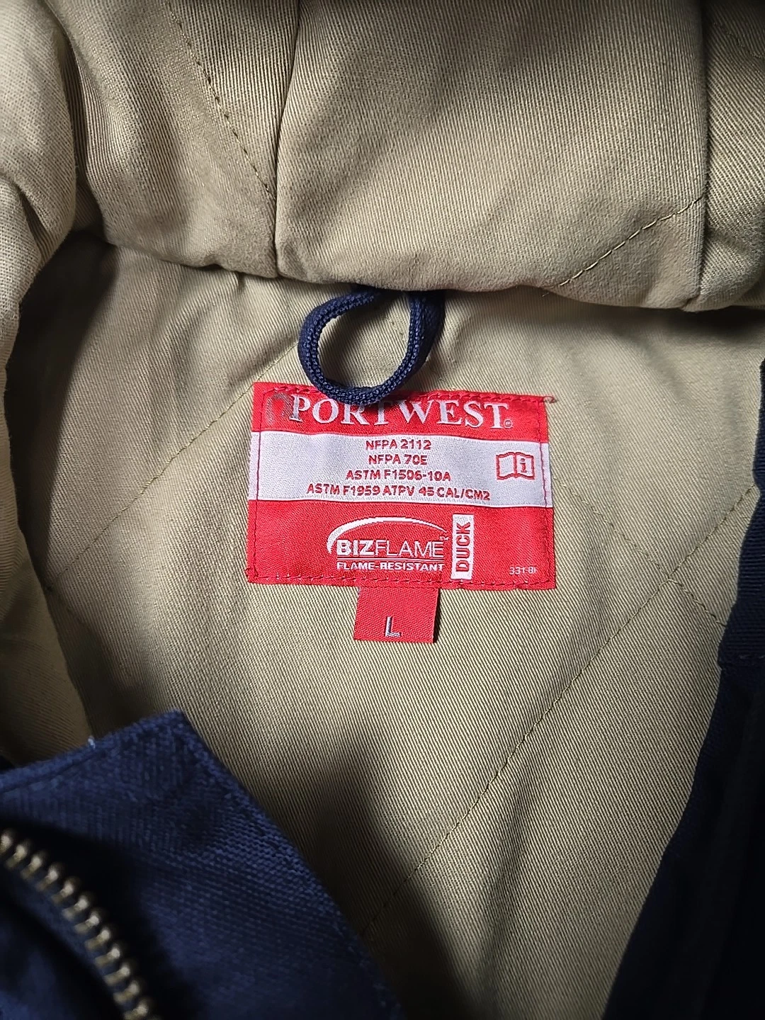 Portwest Bizflame L Jacket NFPA2112 ARC 4 Fire Resistant Hoodie Duck Cotton BL - product detail image 4