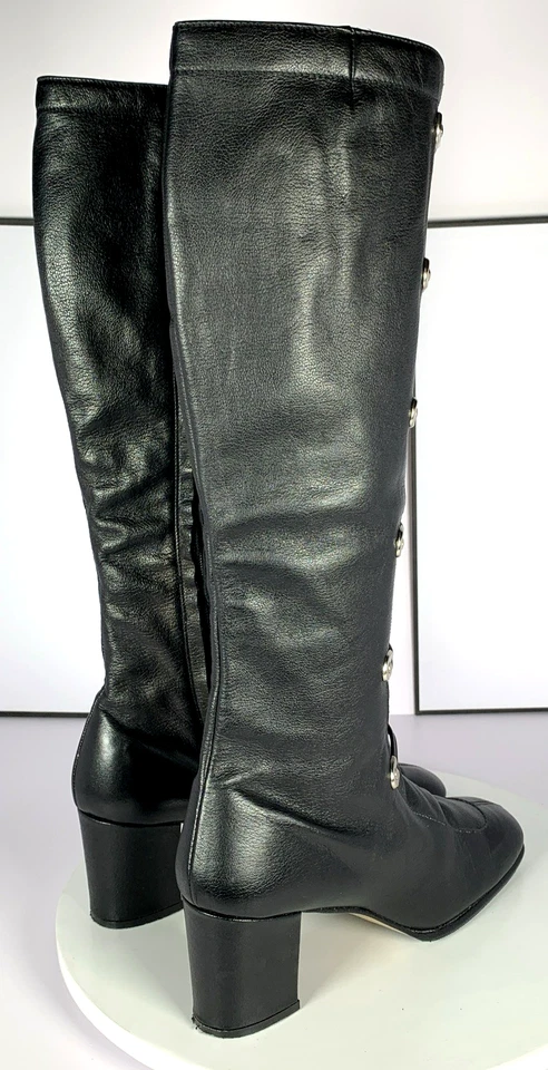 VTG 60s Etienne Aigner Silga Black Leather Corset GoGo Boots Block Heel 8AA MINT - Image 4 of 4