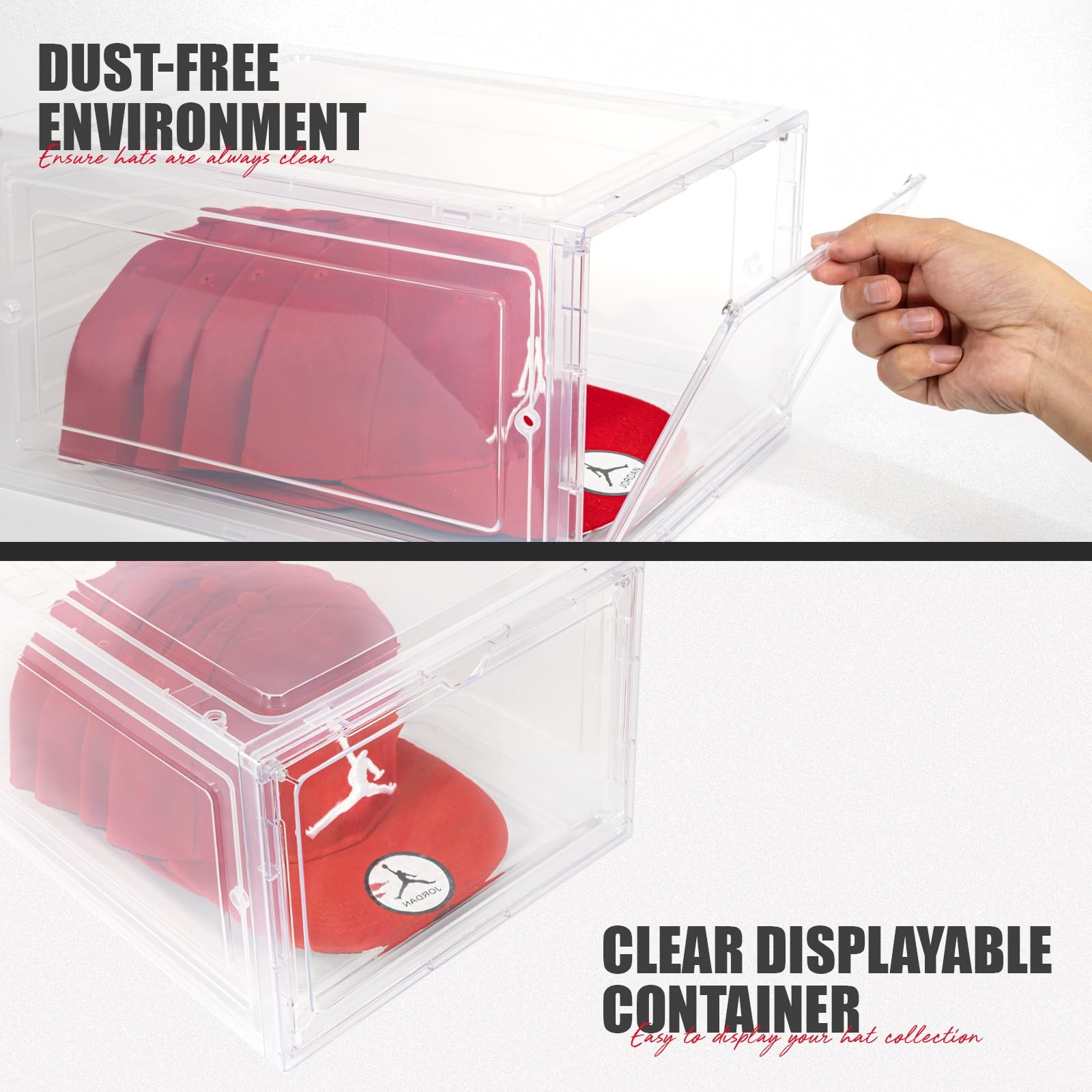 6 Pack Hat Organizer Box Stackable Clear Baseball… - image 5