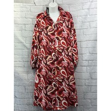 Boohoo Shirt Dress Red & Cream Pink Size 12 Swirl Pattern Button Up Collar BNWT