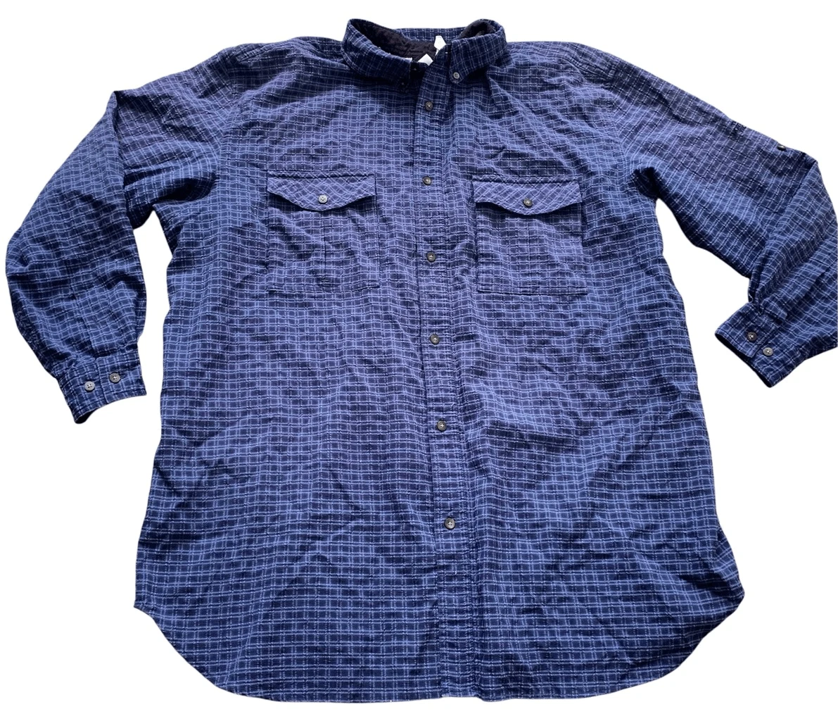 The North Face Button Up Blue Check Vented Shirt men’s sz XL outdoor hike fish