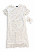 Lulu's Take Me To Brunch Ivory Lace Shift Dress Short Sleeve Size Small