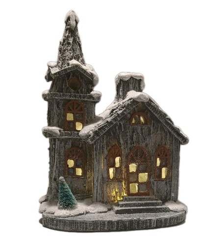 Schnee Weihnachtsdorf Kirchengebäude mit warmer LED Beleuchtung batteriebetrieben - Bild 4 von 12