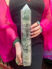 Green Fluorite Crystal Generator ~ Large 6 lb. 6 oz. ~ 4" Tall ~ Blue and White