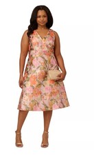 Adrianna Papell Jacquard Floral Print V Neck Sleeveless A Line Dress, 20W, NWT
