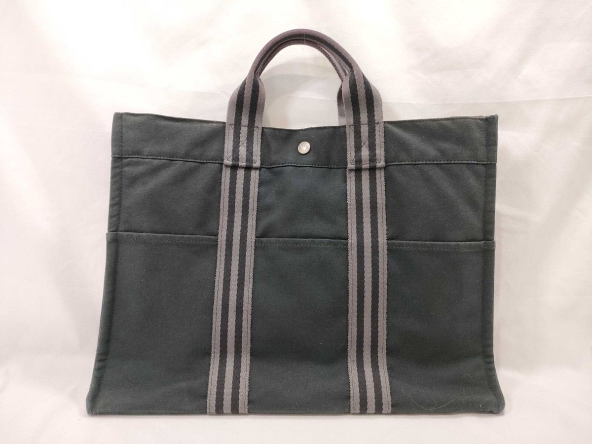 HERMES Vintage Fourre Tout MM Hand Tote Bag Canvas Black Authentic 