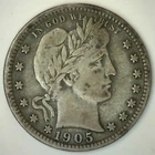 1905 Silver Barber Quarter VF Twenty Five Cents US Type Coin Very Fine 25c