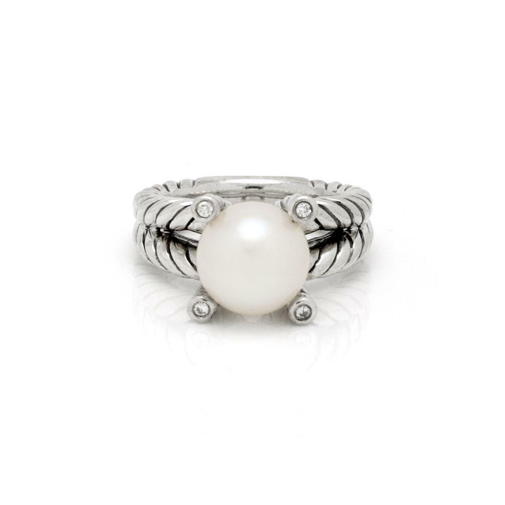 David Yurman Pearl Ring Diamond Sterling Silver Split Shank