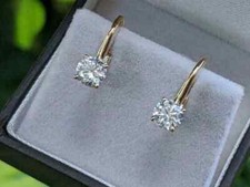 2.00 Ct Round Moissanite Women's Dangle Drop Earrings 14k Yellow Gold Plated