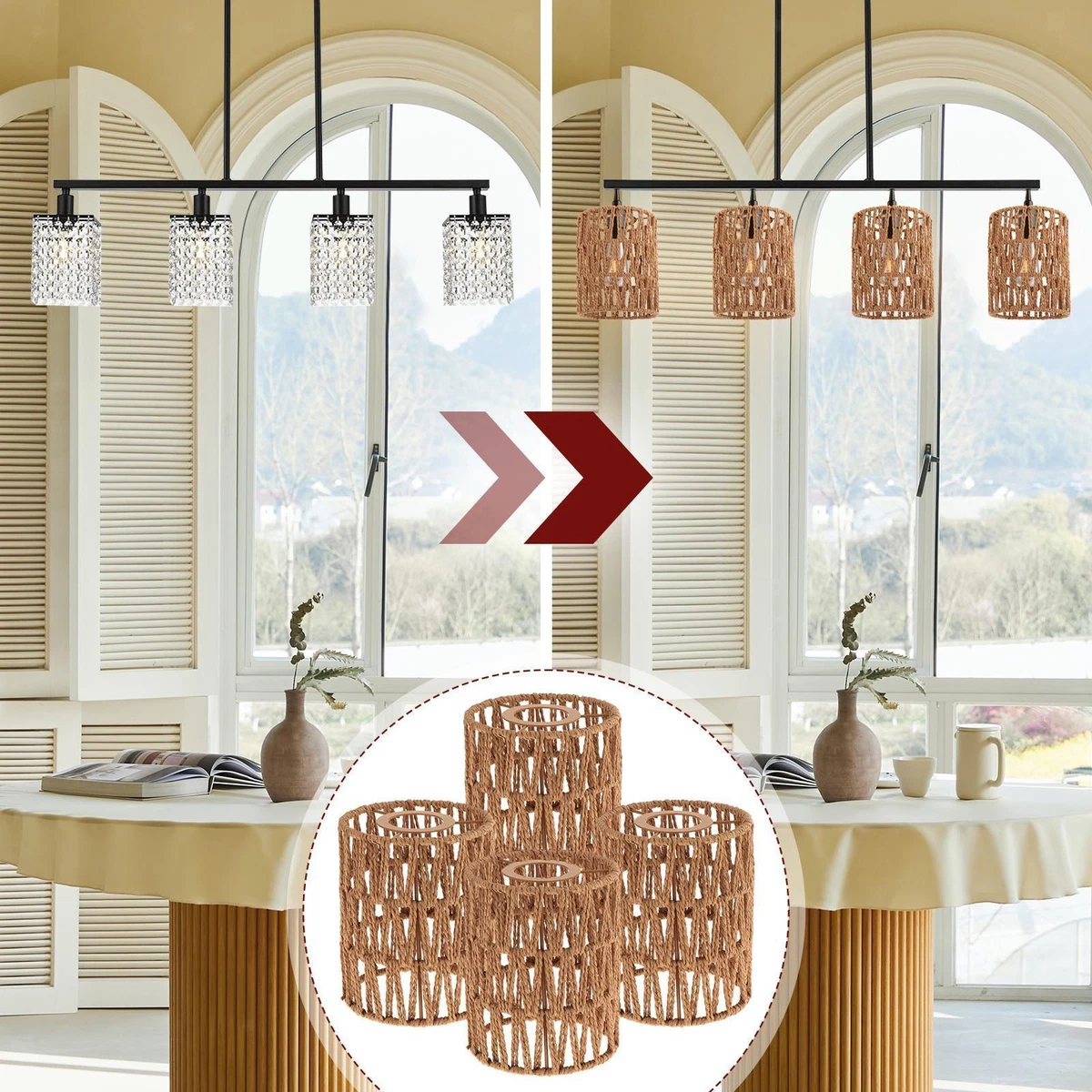 4x Handwoven Lamp Shade Pendant Light Cover for Dining Room Teahouse Kitchen