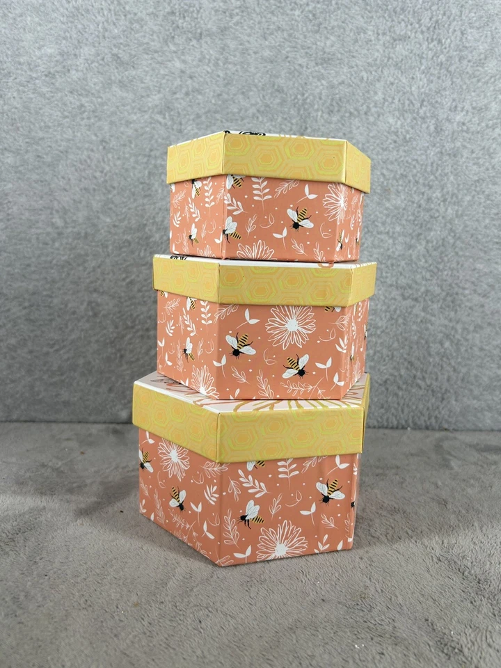 3件套橙色和黄色六角形蜜蜂礼品盒不同尺寸 — 第 3/4 张图片