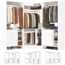 63-93'' Set of 3 Freestanding Corner Closet System, Sturdy Walk-in Closet System