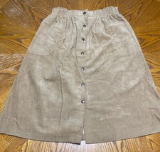 Vintage Made In USA Womens Brown Tan Corduroy Button Up Skirt Size 18 W/ Pockets