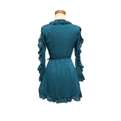 green emerald velvet dress Meadow Wrap Mini Dress, 8 / Blue/Tan main image 1