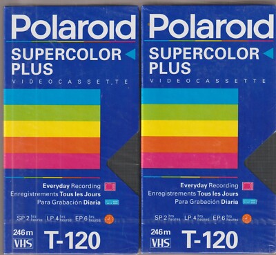 Lot of 2 VHS Polaroid Supercolor Plus Video Cassette T 120 Blank Tape New Sealed