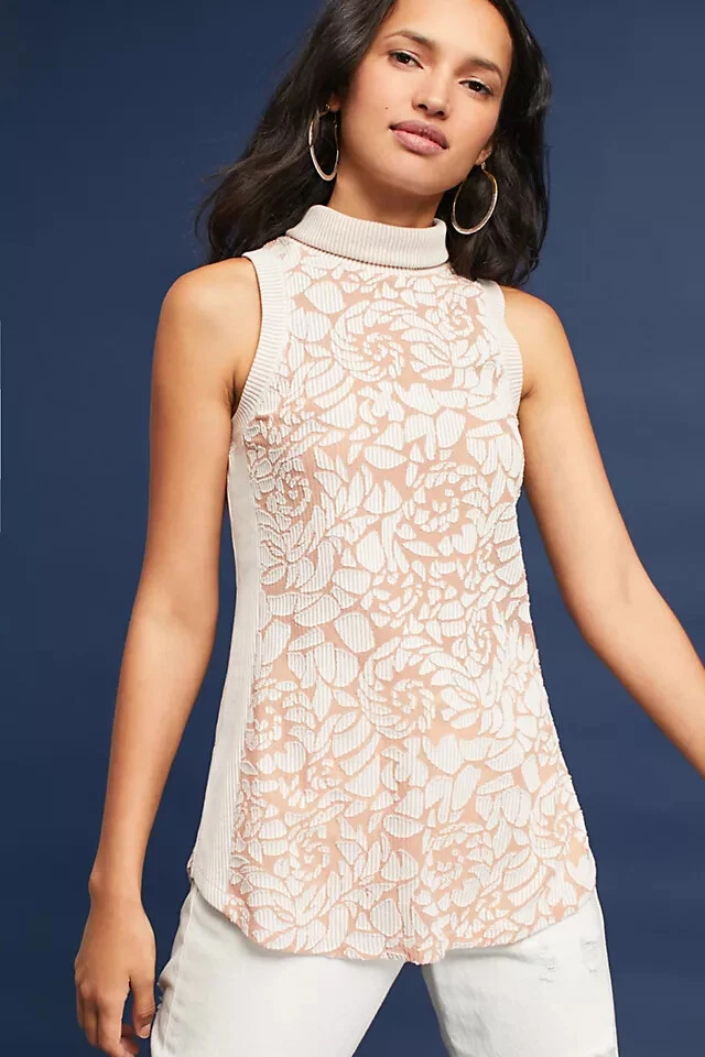 floral sleeveless turtleneck top