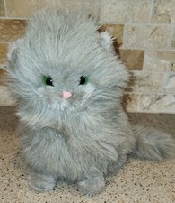 Vintage Stuffed Cat Plush Gray Persian Kitty Cat 80s Toy 1983 DAKIN Green Eyes