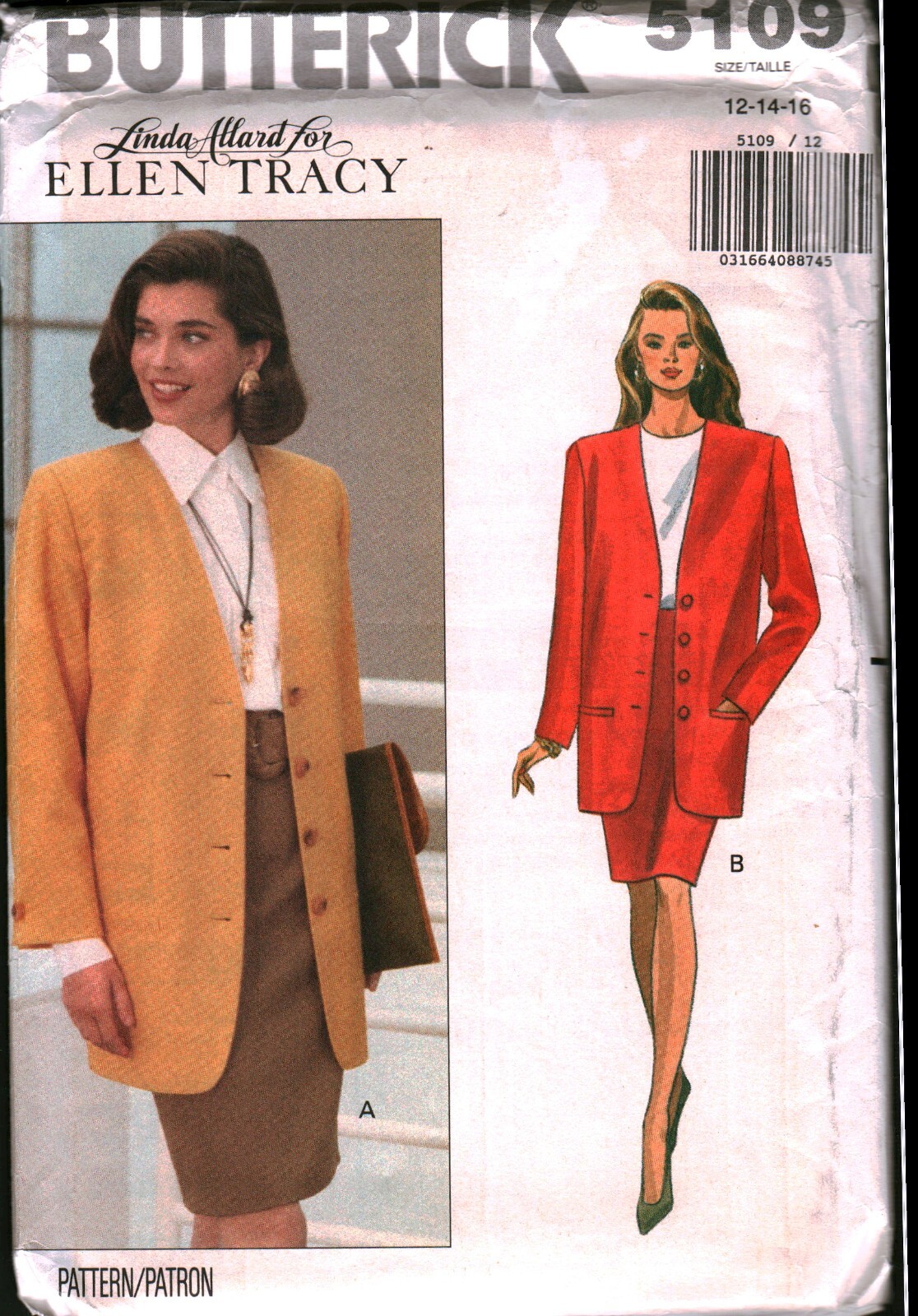 5109 Vintage Butterick Sewing Pattern Misses Loose Fitting Jacket Skirt ...