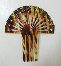 Vintage Hair Comb Green Rhinestones Faux Tortoiseshell Celluloid