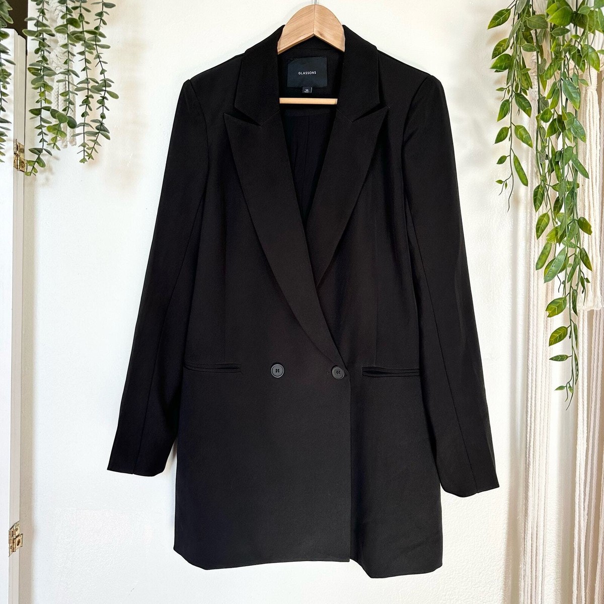 VTG Glassons Classic Black Dark Academia Oversized Mid Long Blazer 10