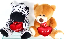 2 Valentine Plush Zebra & Bear 7 1/2 in "Me Encantas" "TQM" Spanish Stuffed Gift
