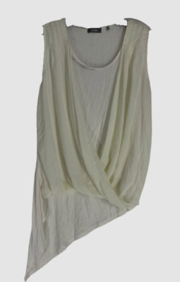 $99 Neiman Marcus Women White Sleeveless Asymmetric Scoop Neck Blouse Top Size L