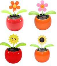 Eco-friendly Dancing Flower Solar Power Toys 4 Mixed Daisy Sunflower Smiley Face