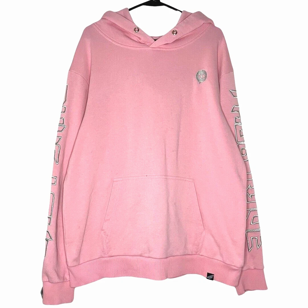Ilustrated People Women Hoodie Large Pink Thug Love Embroidered Oversize Pocket