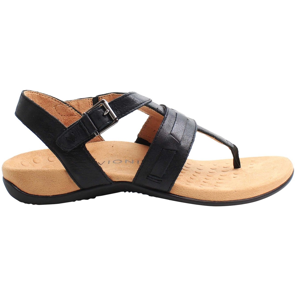 Vionic Rest Lupe Buckle Black Smooth Leather Womens Sandals 10011184001