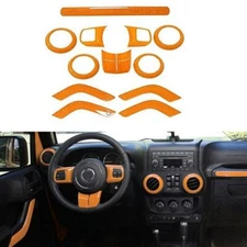 12pcs Full Set Interior Decoration Trim Kit for Jeep Wrangler JK 2011-17 Orange