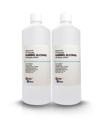 PURE CHEM Rubbing Alcohol IPA (Isopropanol) 2x1L 70% Lab Grade Pharma (2L Total)