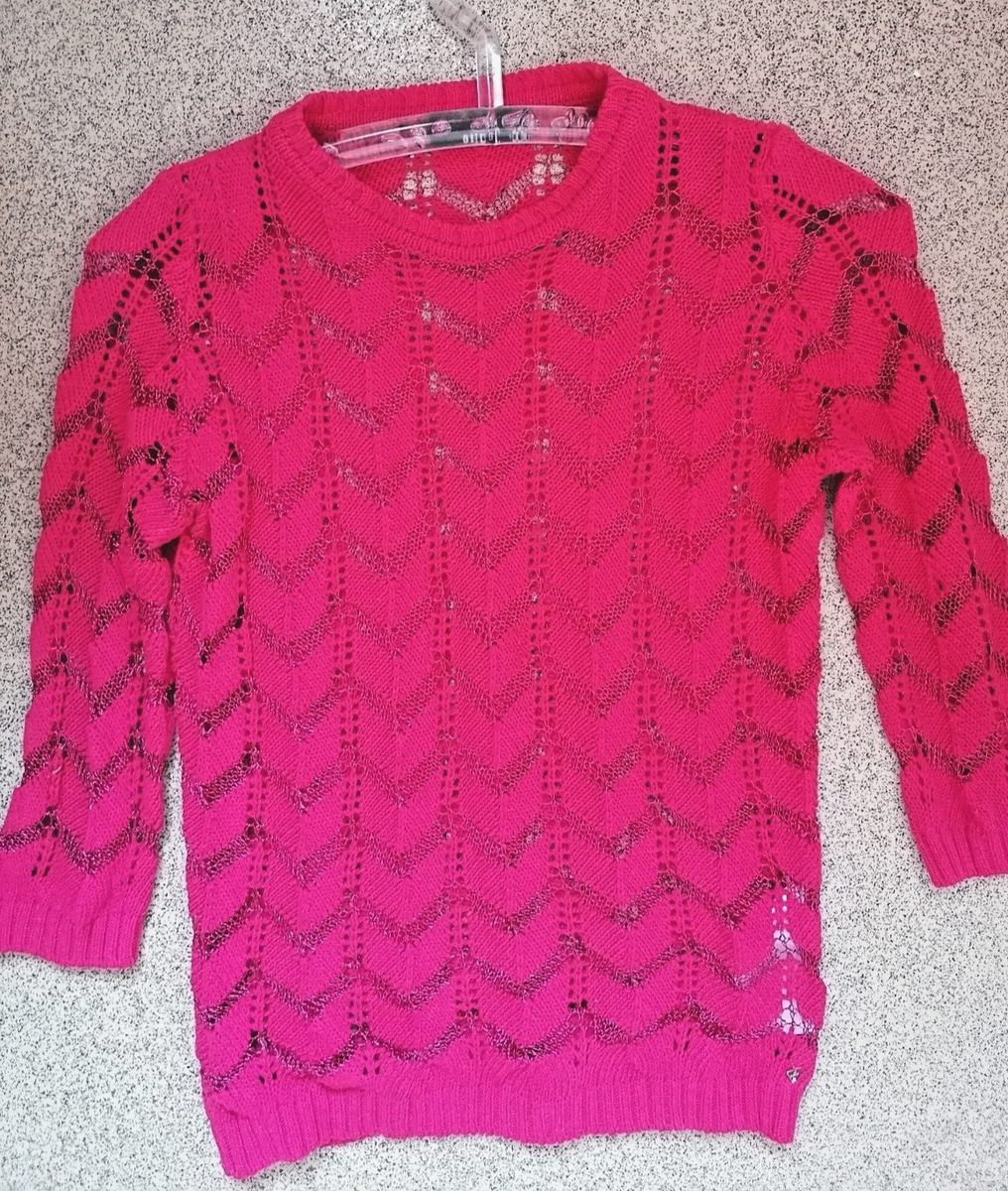GUESS~ Ladies, Fuchsia pink, Open Knit Crochet Summer Jumper Top Size M