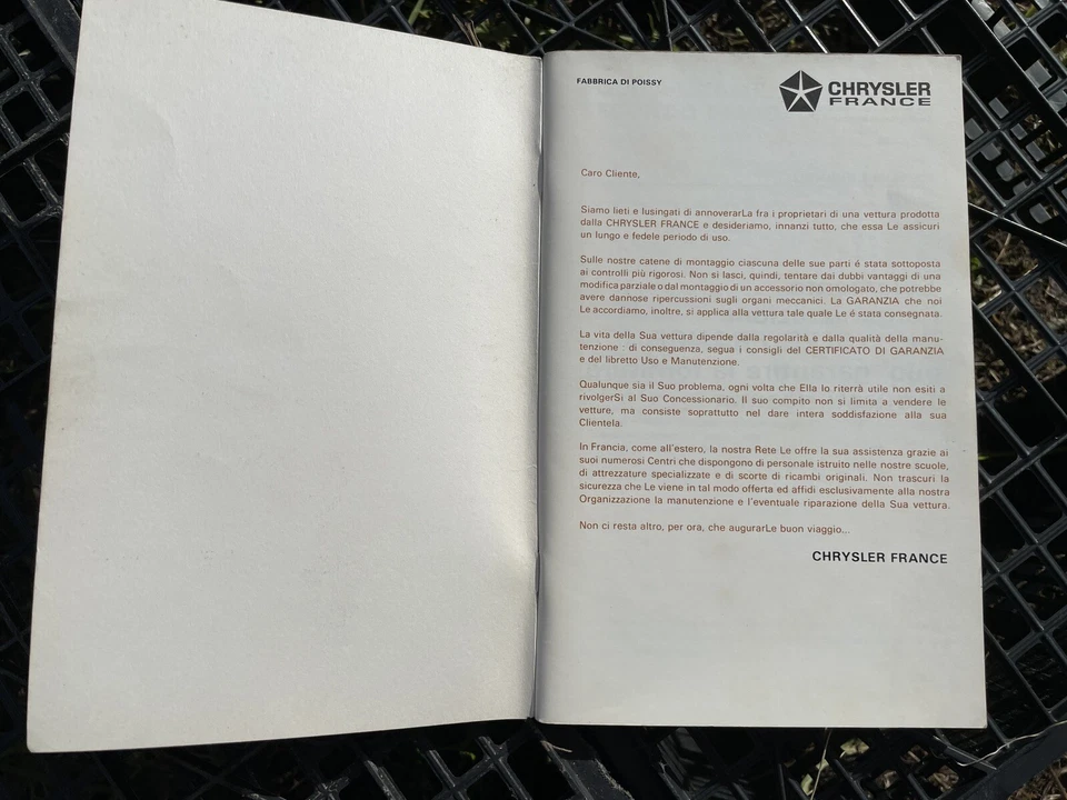 Chrysler Simca 1000 Libretto uso e manutenzione - 1977 - Originale - Immagine 2 di 4