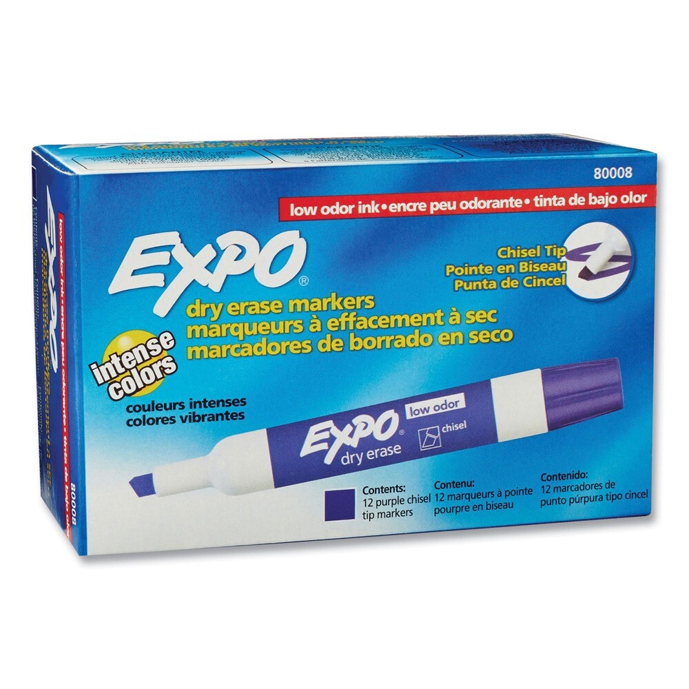 EXPO 80008 Low-Odor Broad Chisel Tip Dry-Erase Marker - Purple (1 DZ) New