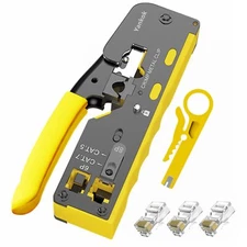 All-in-One Pass Through Crimper Crimps RJ45 Pass-Thru and RJ12 RJ11 Standard ...