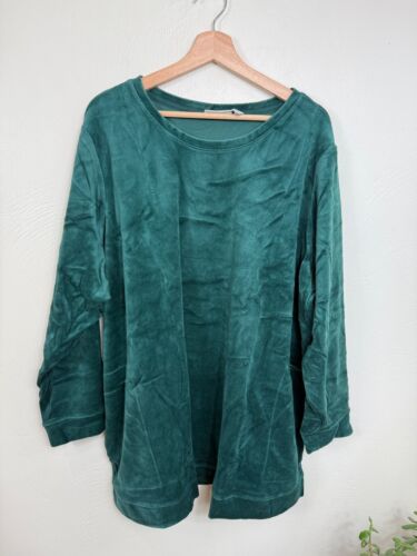 D & Co Womens Forest Green Velour Long Sleeve Top Size 3X Plush Comfort NWT