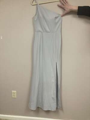 Amsale Sloan Woman's A-Line One Shoulder Blue/Grey Dress 6 Bridesmaid MSRP  $300
