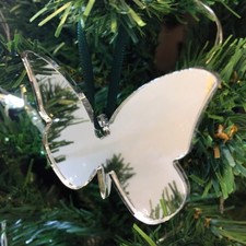 Pack of Four, 14cm Butterfly Shape Xmas Decorations  Green Ribbon, Many Colours