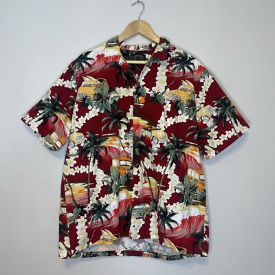 Hawaiian Reserve XL Vintage Hemd Red Paradise Car Tropical Print Surf Aloha