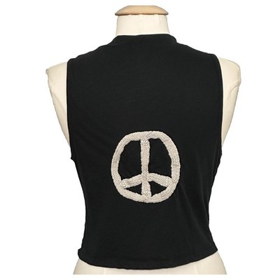 Jamie Kreitman Black Pima Cotton Peace Sign Crochet Ruffle Cropped Vest Medium