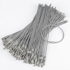 Pawfly 6 Inch Wire Keychain Cable Large Stainless Steel Key 100 Pack, Silver 
