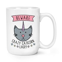 Beware VerrüCkte Caticorn Damen 426Ml Groß Becher Tasse - Katze Einhorn Lustiges